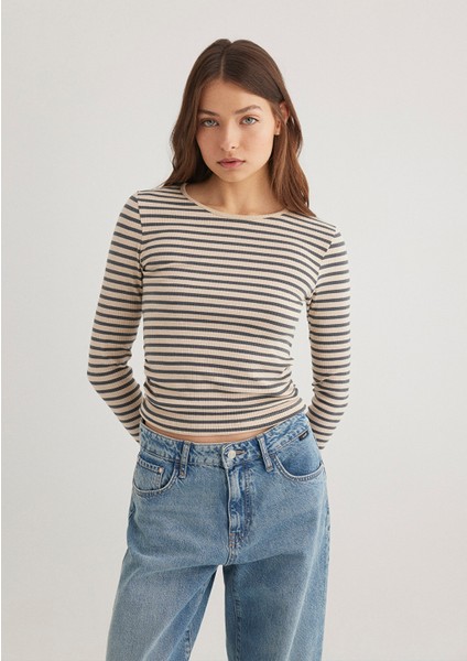 Çizgili Bej Tişört 1612648-88032