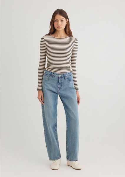 Çizgili Bej Tişört 1612648-88032