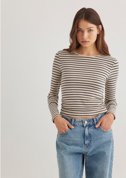 Çizgili Bej Tişört 1612648-88032