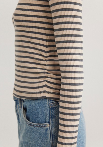 Çizgili Bej Tişört 1612648-88032
