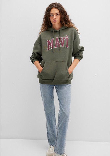 Mavi Logo Baskılı Kapüşonlu Haki Sweatshirt 1600361-71581