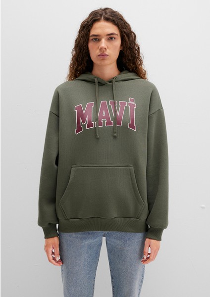 Mavi Logo Baskılı Kapüşonlu Haki Sweatshirt 1600361-71581