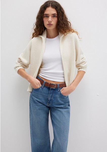 Yün Karışımlı Fermuarlı Ekru Hırka 1710482-70057