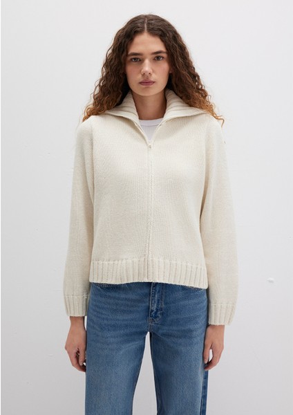 Yün Karışımlı Fermuarlı Ekru Hırka 1710482-70057