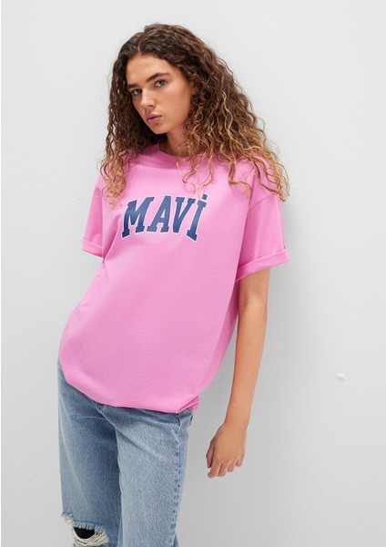 Mavi Logo Baskılı Pembe Tişört 1600843-71033