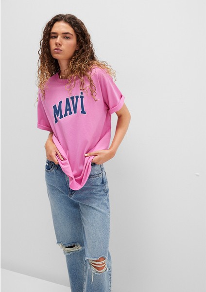 Mavi Logo Baskılı Pembe Tişört 1600843-71033