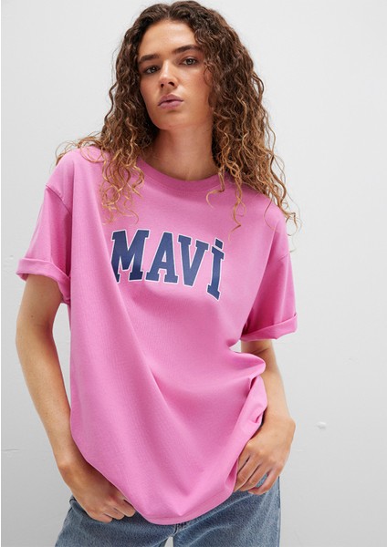 Mavi Logo Baskılı Pembe Tişört 1600843-71033