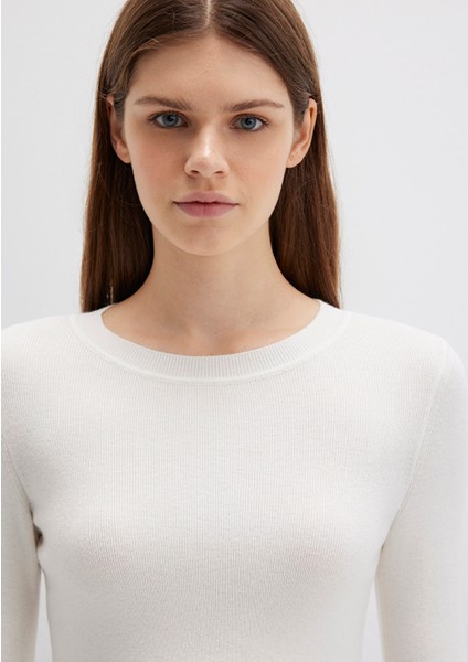 Bisiklet Yaka Ekru Crop Kazak 1710474-70057