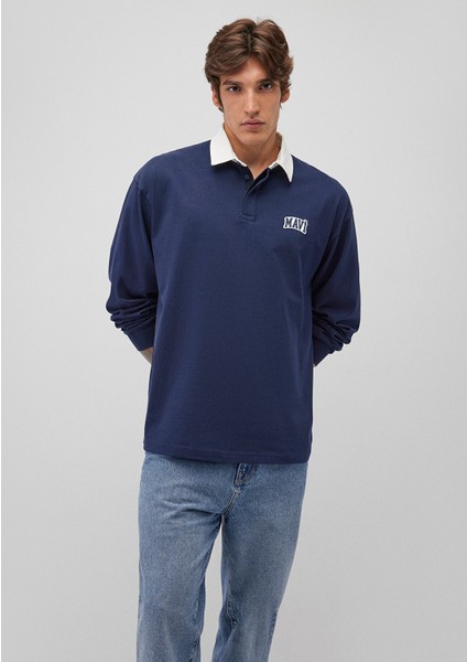 Mavi Logo Baskılı Lacivert Polo Sweatshirt 0S10172-70497
