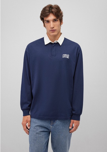 Mavi Logo Baskılı Lacivert Polo Sweatshirt 0S10172-70497
