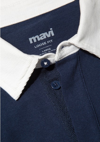 Mavi Logo Baskılı Lacivert Polo Sweatshirt 0S10172-70497