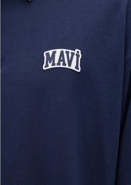 Mavi Logo Baskılı Lacivert Polo Sweatshirt 0S10172-70497