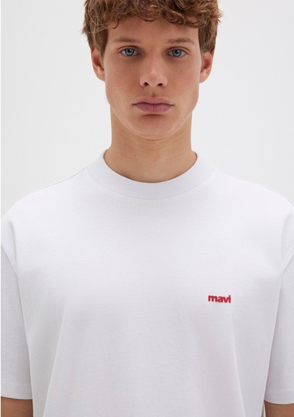 Mavi Logo Baskılı Beyaz Basic Tişört 0612216-620