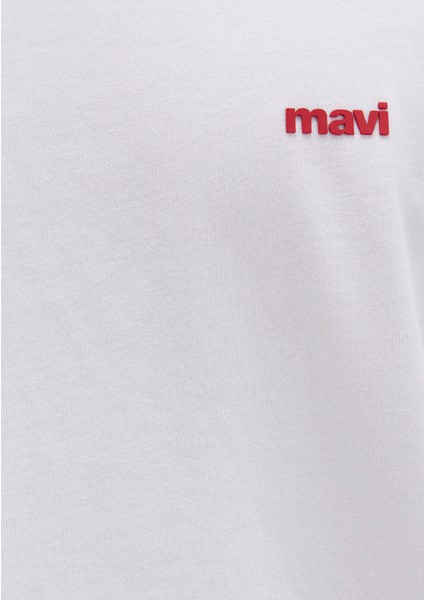 Mavi Logo Baskılı Beyaz Basic Tişört 0612216-620