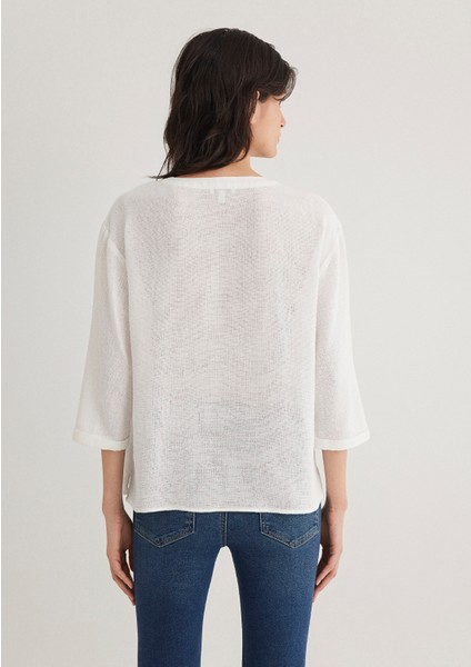 V Yaka Ekru Bluz 1210798-70057