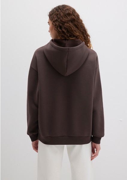 Mavi Logo Baskılı Kapüşonlu Kahverengi Sweatshirt 1600361-70222