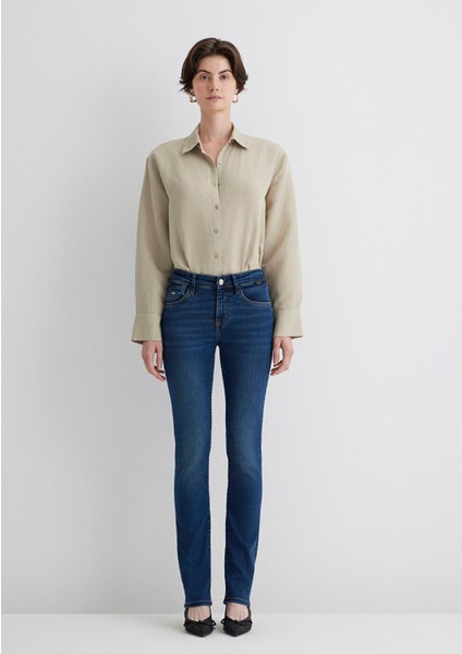 Mona Gold Klasik Vintage Koyu Mavi Jean Pantolon 1049787784