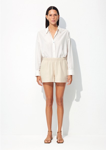 Keten Karışımlı Bej Şort 1410128-70039