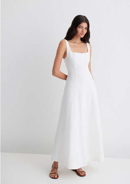 Askılı Beyaz Uzun Elbise 1310479-620