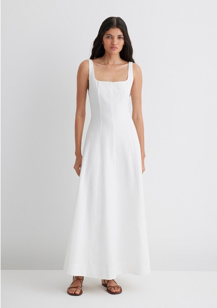 Askılı Beyaz Uzun Elbise 1310479-620