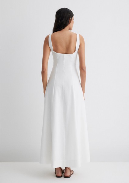 Askılı Beyaz Uzun Elbise 1310479-620