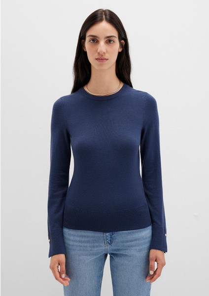 Bisiklet Yaka Lacivert Kazak 1710510-82454