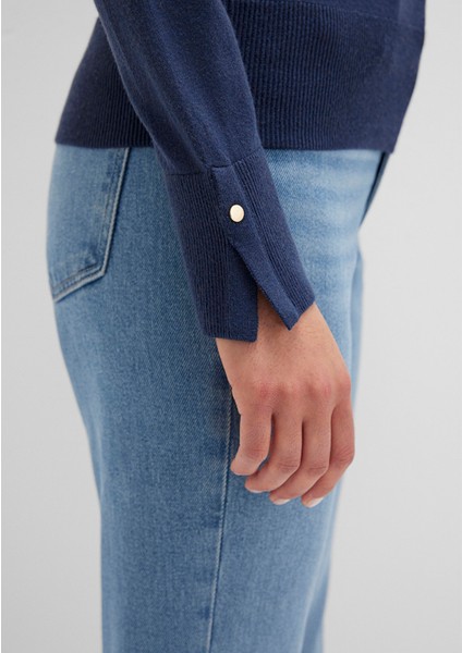 Bisiklet Yaka Lacivert Kazak 1710510-82454