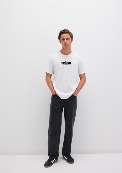 Siyah Miav Baskılı Beyaz Tişört 067153-602