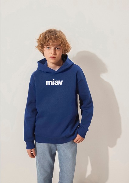Miav Baskılı Kapüşonlu Mavi Çocuk Sweatshirt 6S10028-70722