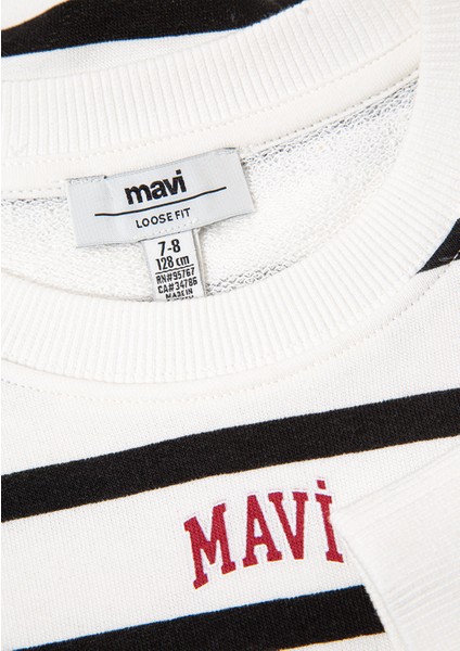 Mavi Logo Baskılı Siyah Çizgili Sweatshirt 7S10038-900