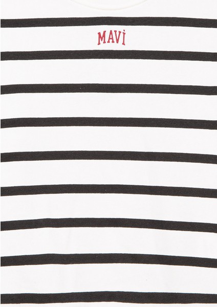 Mavi Logo Baskılı Siyah Çizgili Sweatshirt 7S10038-900