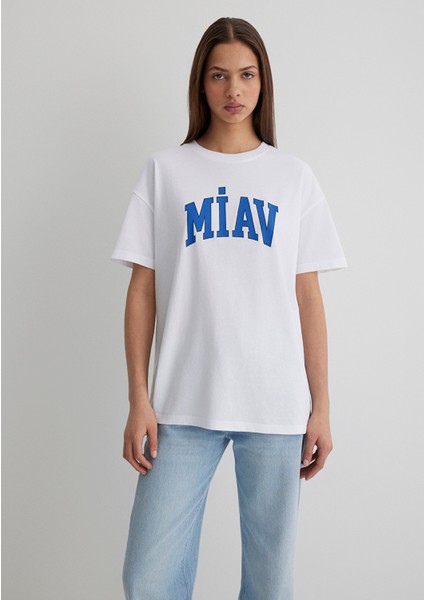 Miav Baskılı Beyaz Tişört 1612457-620