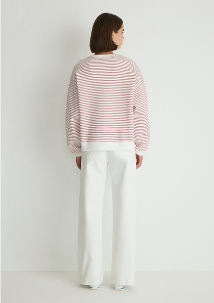 Mavi Logo Baskılı Kırmızı Çizgili Sweatshirt 1S10100-86680