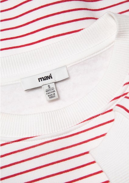 Mavi Logo Baskılı Kırmızı Çizgili Sweatshirt 1S10100-86680