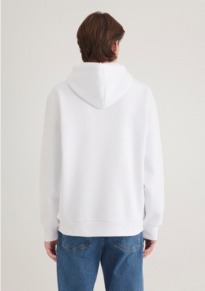 Miav Baskılı Kapüşonlu Beyaz Sweatshirt 0S10122-620