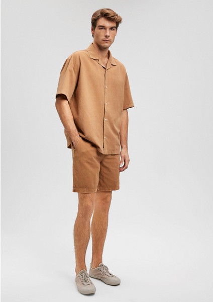 Keten Karışımlı Kahverengi Şort 0410134-82337