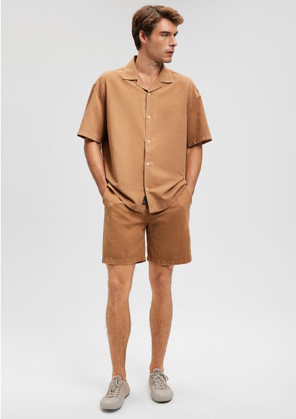 Keten Karışımlı Kahverengi Şort 0410134-82337
