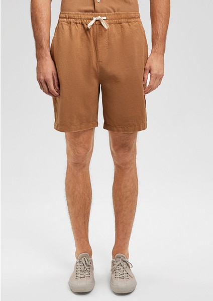 Keten Karışımlı Kahverengi Şort 0410134-82337