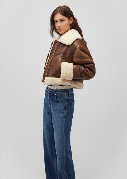 Suni Kürk Detaylı Kahverengi Suni Deri CEKET1110462-87011