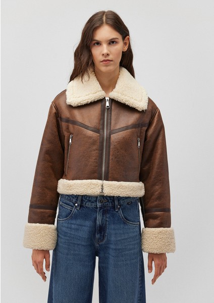 Suni Kürk Detaylı Kahverengi Suni Deri CEKET1110462-87011