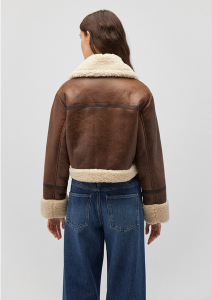 Suni Kürk Detaylı Kahverengi Suni Deri CEKET1110462-87011