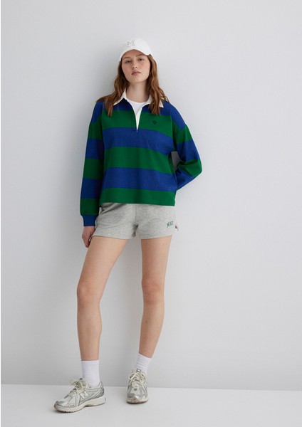 Mavi Logo Baskılı Gri Şort 1410155-82816