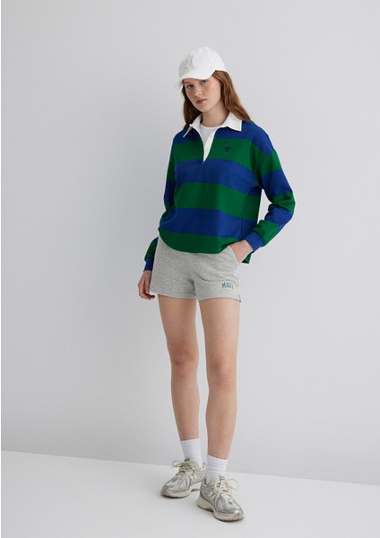 Mavi Logo Baskılı Gri Şort 1410155-82816