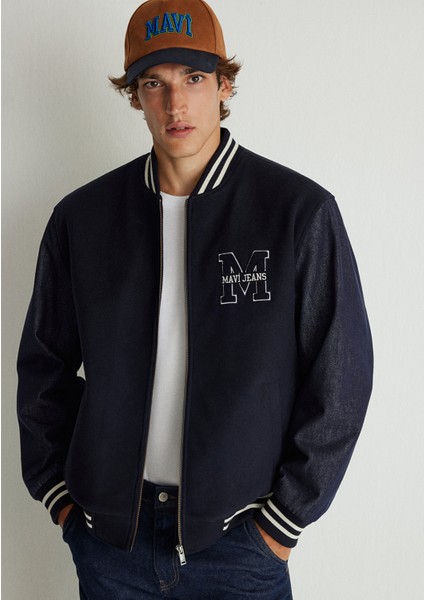 M İşlemeli Lacivert Bomber Ceket 0110393-83699