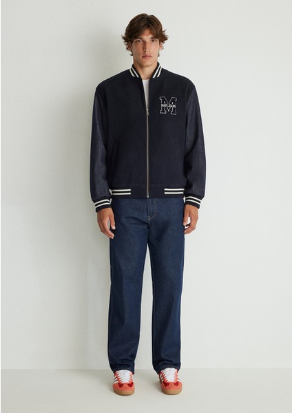 M İşlemeli Lacivert Bomber Ceket 0110393-83699
