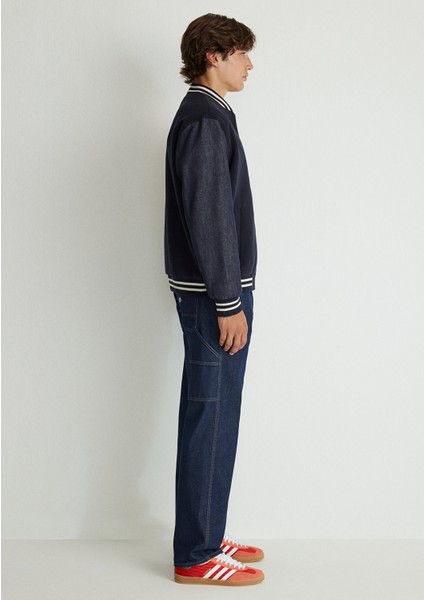 M İşlemeli Lacivert Bomber Ceket 0110393-83699