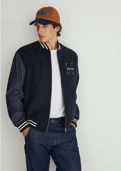 M İşlemeli Lacivert Bomber Ceket 0110393-83699