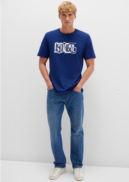 İstanbul Baskılı Mavi Tişört 0611789-70758