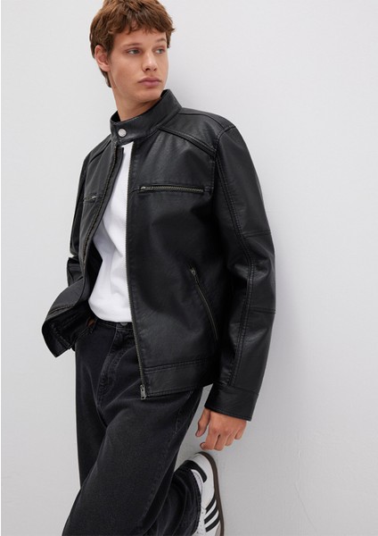 Siyah Suni Deri Ceket 0110438-71379