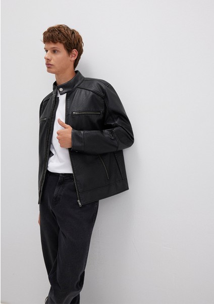 Siyah Suni Deri Ceket 0110438-71379